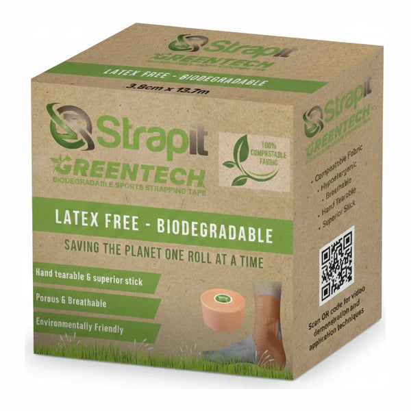 Strapit greentech biologisch afbreekbare sportstrapping tape in perzik-kleurige, latexvrije stof