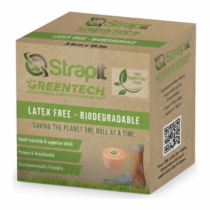 Strapit greentech biologisch afbreekbare sportstrapping tape in perzik-kleurige, latexvrije stof